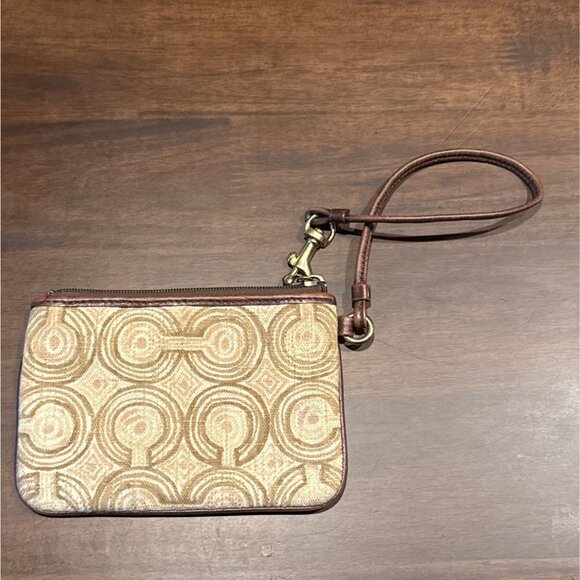 Coach Audrey Op Art Swirl Wallet Wristlet Brown Geometric Beige - Picture 2 of 6